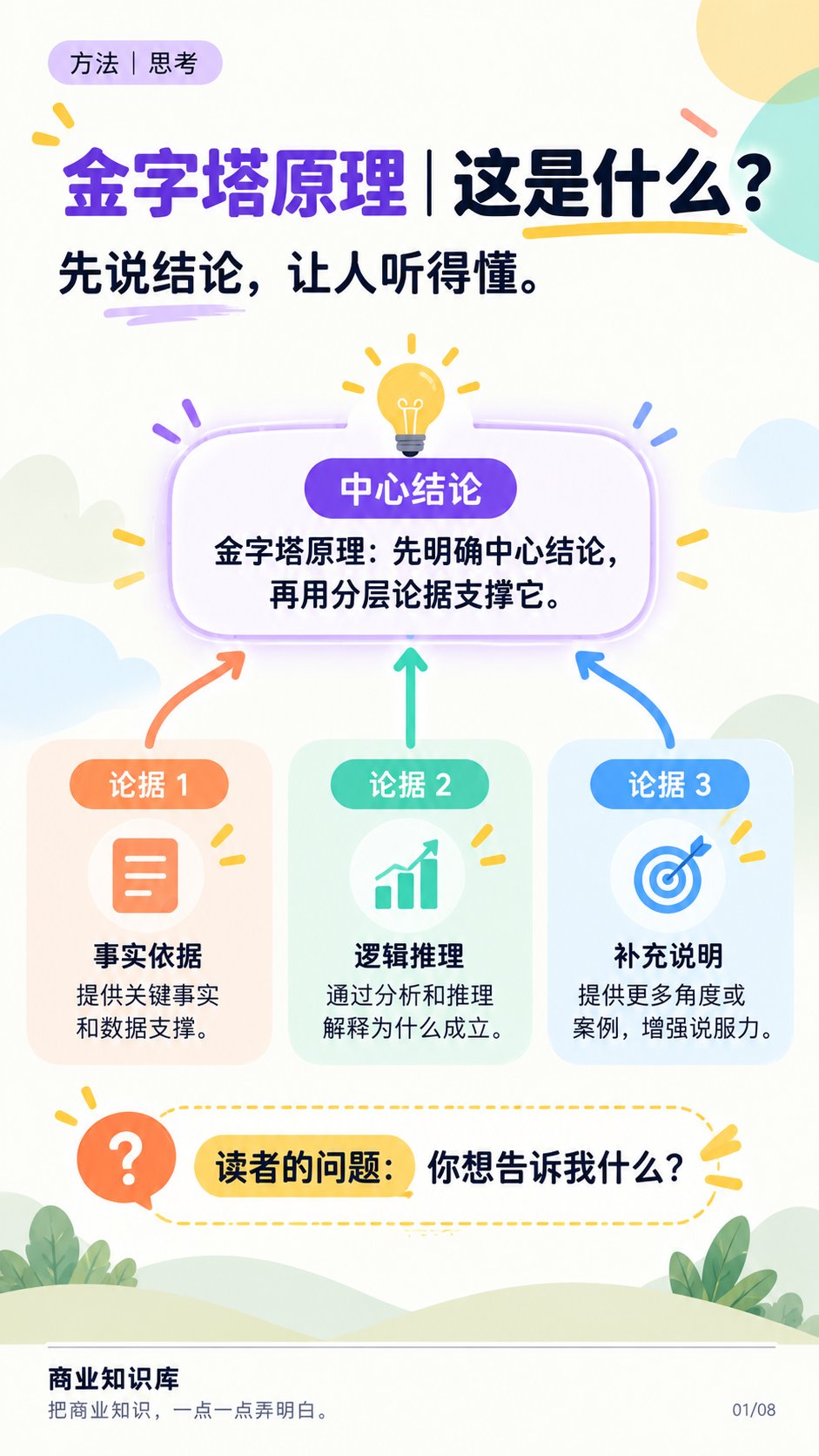 金字塔原理：这是什么？先明确中心结论，再用分层论据支撑